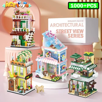 1000 + строительных блоков, сцена с видом на город, Кофейня, розничный магазин, архитектура, модель, игрушка для сборки, Рождественский подарок для детей и взрослых