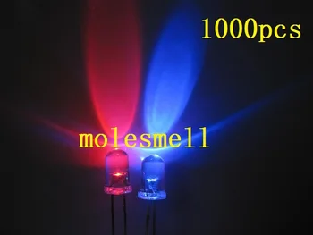 1000шт 5 мм Двойной двухцветный Полярный Меняющий Цвет Красный/синий светодиодный водоотталкивающий светодиодный S 2-контактный светодиодный