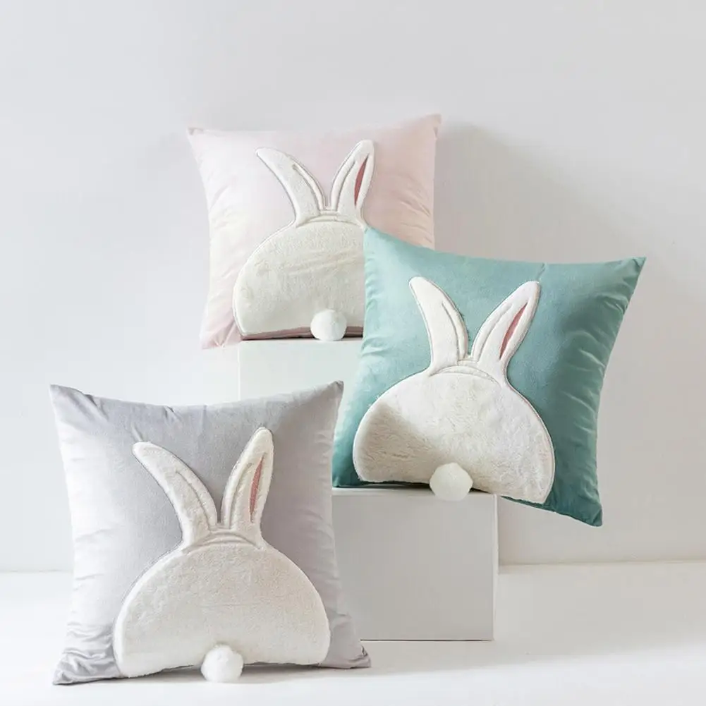 Декоративная Наволочка с плюшевым кроликом, 3d Наволочка с вышивкой, чехол для дивана-кровати, Украшение для гостиной, чехол для подушки Y5l5