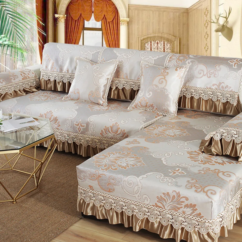 Роскошная мягкая диванная подушка из ледяного шелка L-образной формы, комбинированный комплект нескользящих чехлов для диванов 