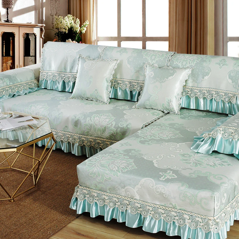 Роскошная мягкая диванная подушка из ледяного шелка L-образной формы, комбинированный комплект нескользящих чехлов для диванов 