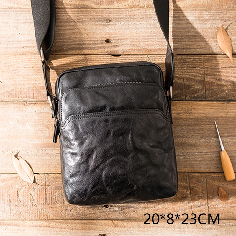Оригинальная мужская сумка AETOO с принтом в стиле ретро на одно плечо из натуральной кожи дубления, индивидуальная сумка через плечо, повседневная вертикальная мода