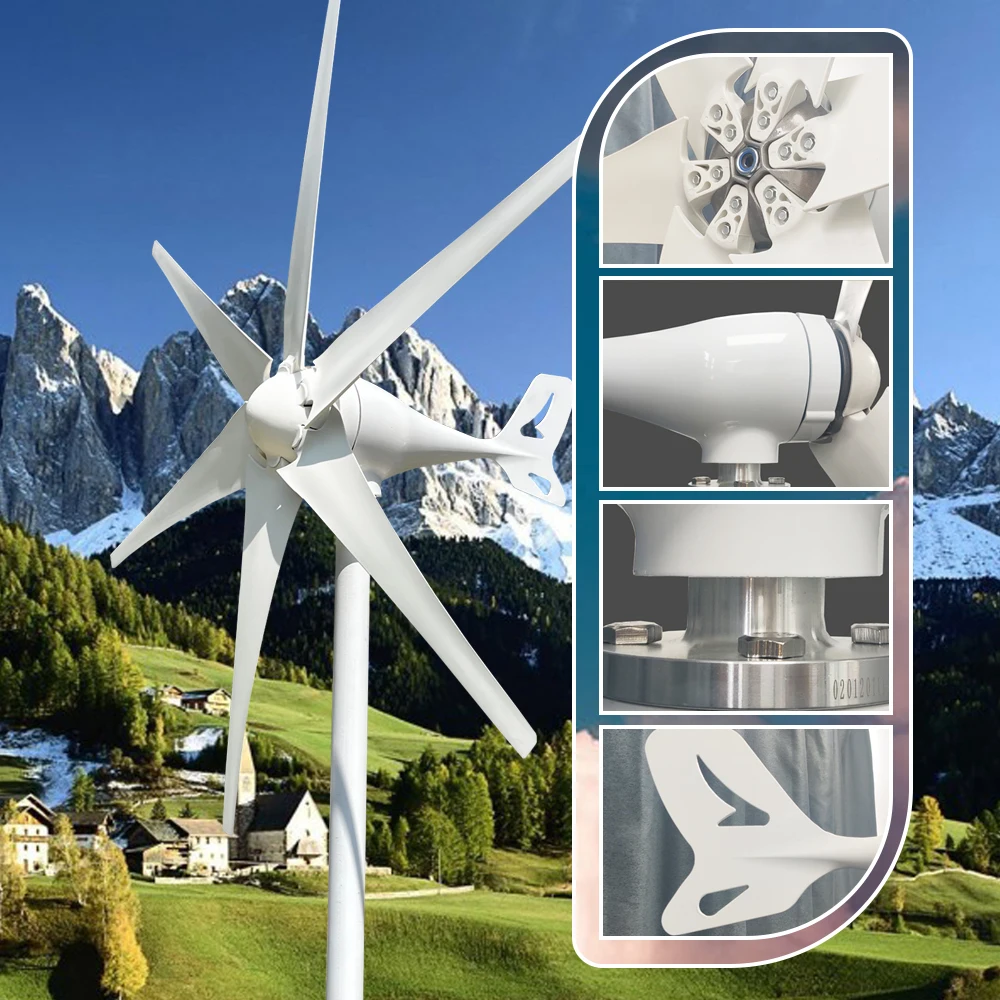 Ветряная турбина 2kw Генераторы 12v 24v 48v 6 Лопастей MPPT Заряжаются С Выходом Инвертора 220v Низкоскоростной Ветровой Энергии Для домашнего Использования