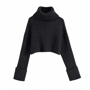 2023 Женский Ретро Однотонный свитер с высоким воротом, теплый вязаный пуловер, Женский модный осенне-зимний повседневный черный свитер с длинным рукавом