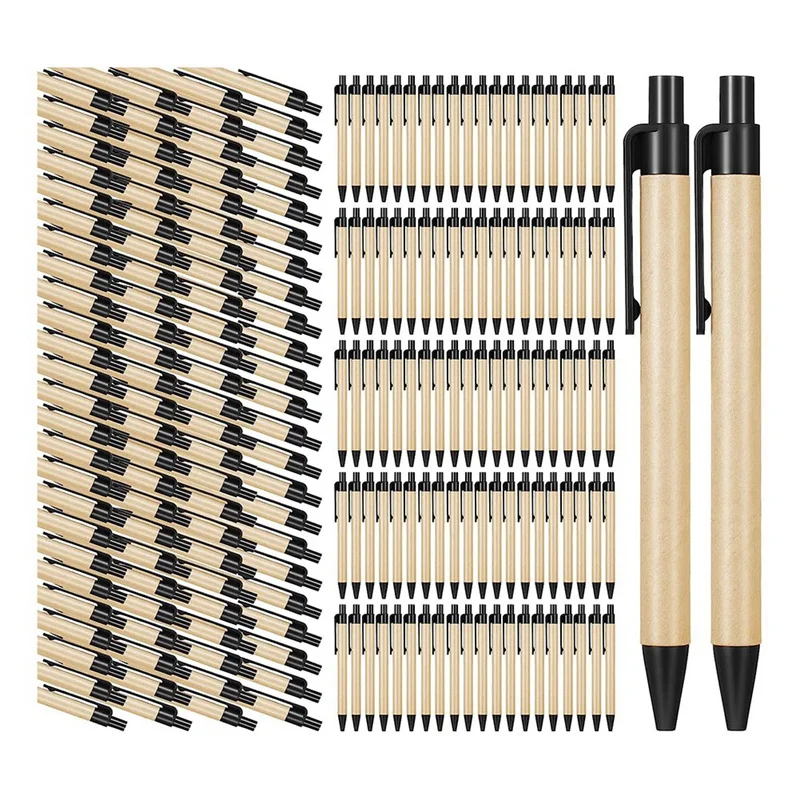 200 упаковок черных шариковых ручек с выдвижными ручками со средним заострением, Экологически чистые ручки из переработанной крафт-бумаги, ручки оптом для офиса, школы
