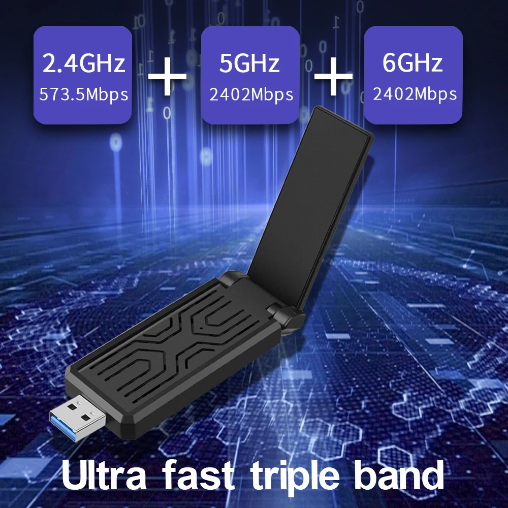 5400 Мбит/с WiFi6E USB3.0 Адаптер Беспроводной сетевой карты Трехдиапазонный 2,4 G 5G 6G Wlan Приемник Ethernet Ключ Для Win 10 11 Без драйверов