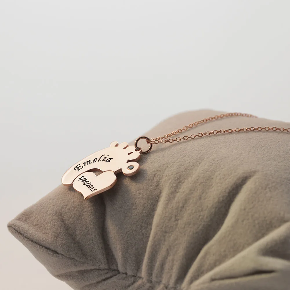 Детское ожерелье с выгравированным именем, датой, сердечком, ожерелье на заказ, камень для мамы, Рождественский подарок