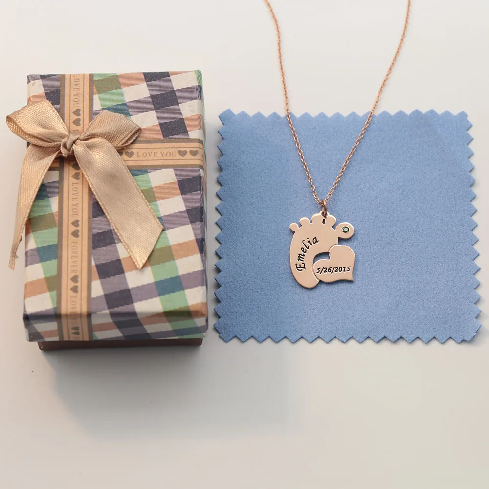 Детское ожерелье с выгравированным именем, датой, сердечком, ожерелье на заказ, камень для мамы, Рождественский подарок