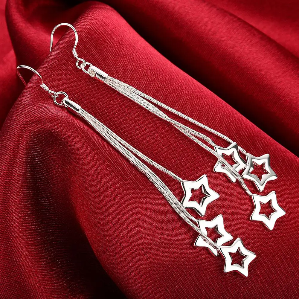 Продаются высококачественные серьги из стерлингового серебра 925 пробы, модные украшения, элегантные женские серьги с кисточками и звездами, рождественские подарки