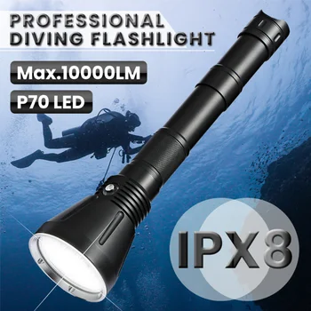 50 М Подводный 10000LM Профессиональный светодиодный фонарик для дайвинга XHP70 IPX8 Водонепроницаемый фонарь для погружения с желтым светом