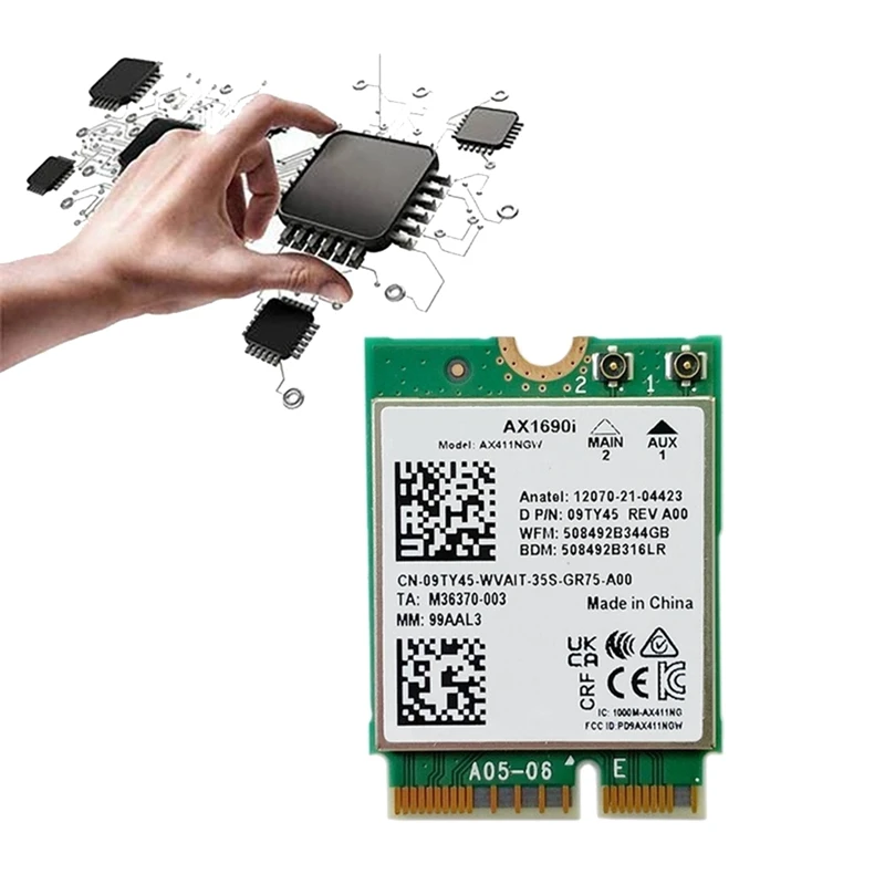AX1690I Wifi Карта + антенна 2X8 дБ AX411 Wi-Fi 6E Скорость 2,4 Гбит/с 802.11Ax 2,4/5/6 ГГц Bluetooth 5,3 Беспроводной модуль