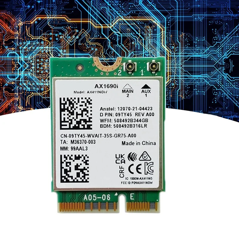 AX1690I Wifi Карта + антенна 2X8 дБ AX411 Wi-Fi 6E Скорость 2,4 Гбит/с 802.11Ax 2,4/5/6 ГГц Bluetooth 5,3 Беспроводной модуль