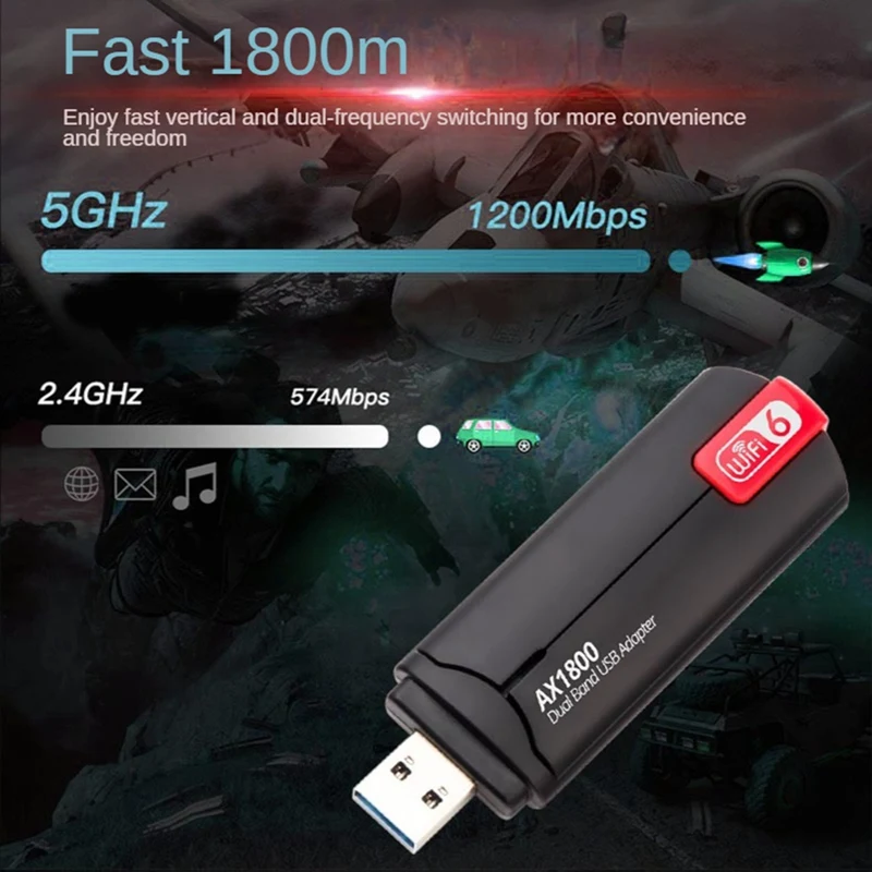 1800 Мбит/с Wifi 6 USB 3.0 Адаптер 2.4G 5.8G Ключ WiFi6 Поддержка сетевой карты Win 7 10 11 ШТ.