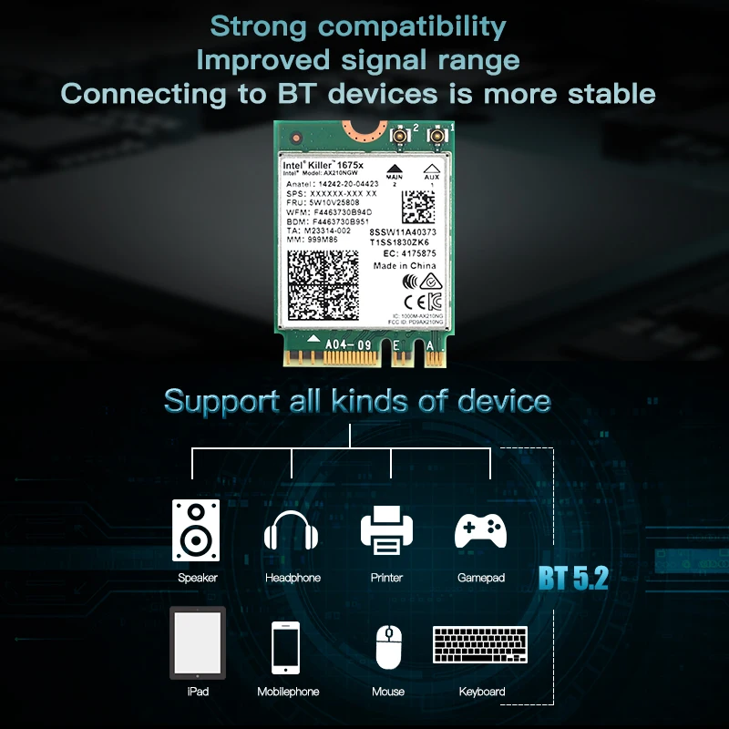 killer 1675X WI-FI 6E трехдиапазонный 5374M для беспроводной сети Bluetooth 5.2 802.11AX WiFi карта AX210NGW для ноутбука с Windows 10 Win11