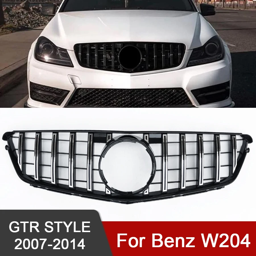 Стиль GTR Черная/серебристая решетка радиатора Подходит для Mercedes Benz C Class W204 2007-2014 Авто