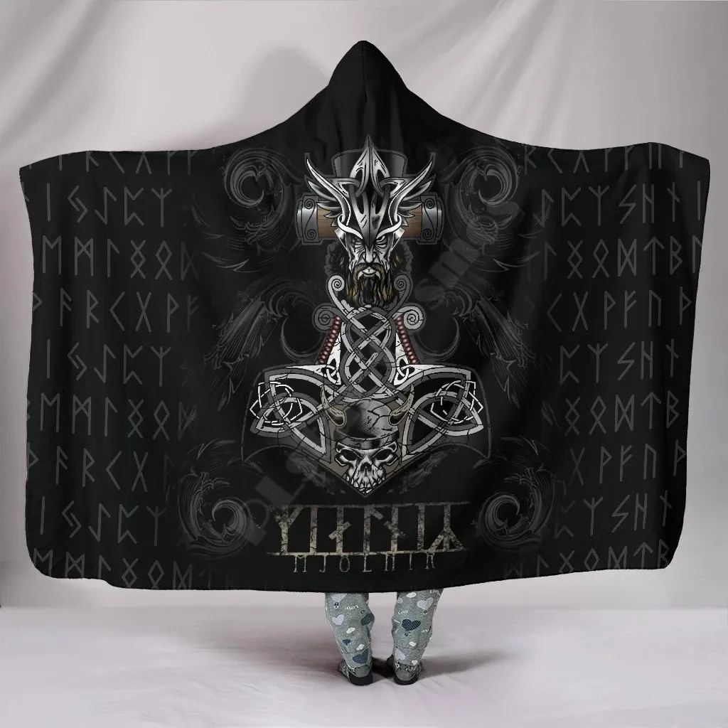 Одеяло С капюшоном В стиле Викингов, Скандинавский Бог Один, 3D Печатное Носимое Одеяло Для Взрослых И Детей, Одеяло С капюшоном