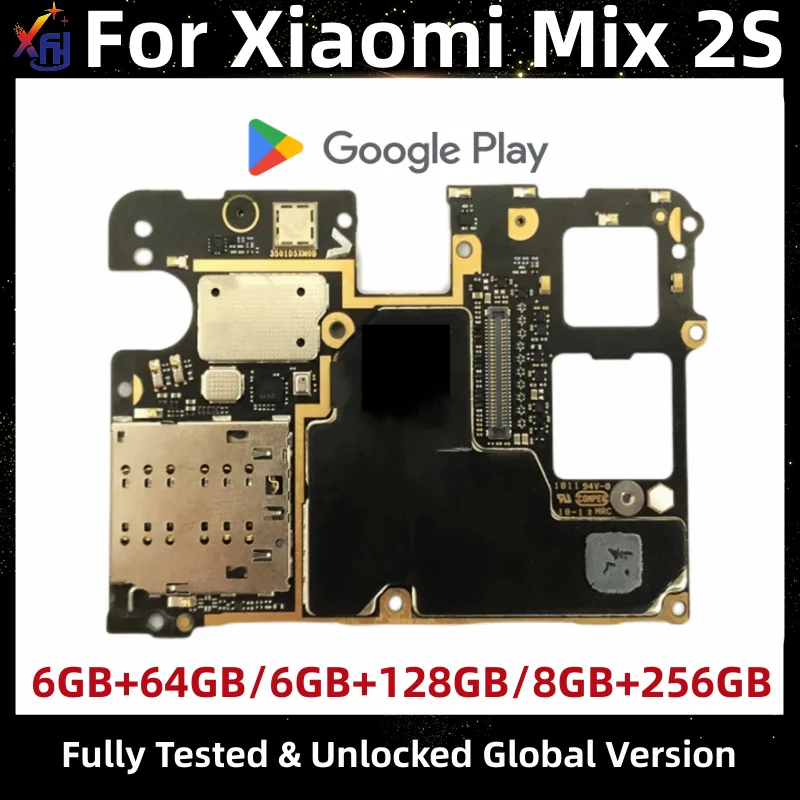 Оригинальная Разблокированная Материнская плата для Xiaomi Mi MIX 2S, Материнские платы с установленным Google, 64 ГБ, 128 ГБ, 256 ГБ, Глобальная встроенная память