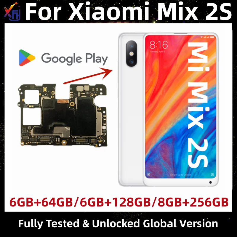 Оригинальная Разблокированная Материнская плата для Xiaomi Mi MIX 2S, Материнские платы с установленным Google, 64 ГБ, 128 ГБ, 256 ГБ, Глобальная встроенная память