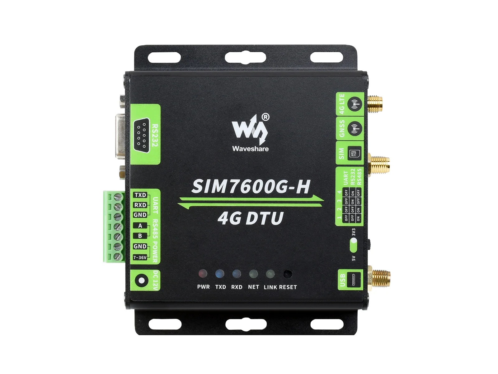 Промышленный SIM7600G-H 4G DTU, связь с несколькими интерфейсами USB UART/RS232/RS485, поддержка глобального диапазона LTE