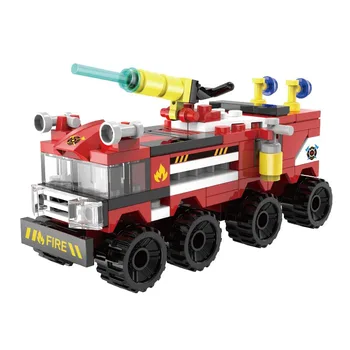 97 ШТ. Маленький пожарный грузовик, Вертолет, строительные блоки, Спасательный автомобиль, Пожарные Собирают кирпичи, игрушки, подарки для детей