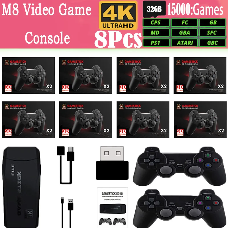 игровая консоль 4k HD 32G 15000 игр, 2,4 G, Портативная Домашняя Игровая консоль с двумя Ручками, беспроводное управление, беспроводная игровая консоль