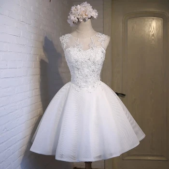 ANGELSBRIDEP 1950-е стили Короткие Свадебные платья С аппликацией из тюля, расшитой бисером, Свадебное платье в стиле Бохо Vestido De Novia