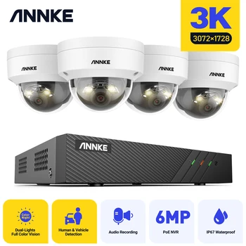ANNKE 8CH Ultra HD POE Камеры Безопасности Комплект Видеонаблюдения 8MP NVR Рекордер С Системой видеонаблюдения 3K Встроенный микрофон IK08 IP-камера