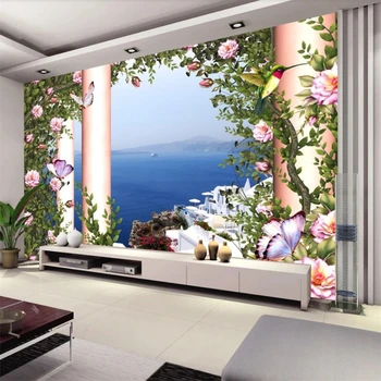 beibehang Пользовательские обои 3d фотообои ручная роспись цветы и птицы Эгейское море ТВ стена гостиная спальня обои 3d фреска