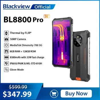 Blackview BL8800 Pro 5G Rugged MTK Diamensity 700, Тепловизионная камера 50 Мп, 8 ГБ + 128 ГБ, аккумулятор 8380 мАч Глобальная версия