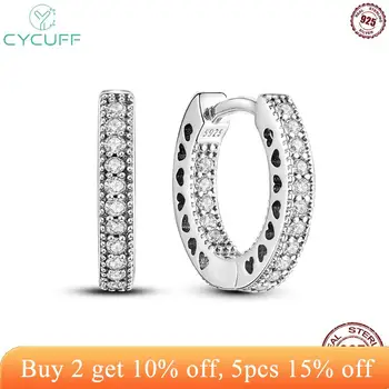 CYCUFF/ лидер продаж, серьги-кольца из настоящего серебра 925 пробы, серьги-кольца в виде Паве в виде сердца для женщин, свадебные серьги для помолвки, ювелирный подарок