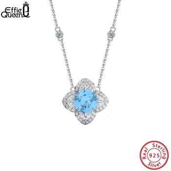 EFFIE QUEEN Элегантное ожерелье из стерлингового серебра 925 пробы с подвеской в форме цветов для женщин, Созданное Ожерелье Aquamarine 4A CZ, ювелирные изделия LZN07
