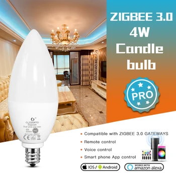 GLEDOPTO ZigBee 3.0 RGB + CCT Smart Candle Bulb Pro 4W E12/E14 Приложение/Голосовое/радиочастотное управление Работает с Amazon Echo Plus Alexa 2000K-6500 K