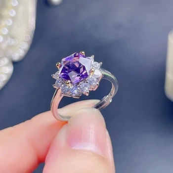 MeiBaPJ 8 мм, натуральный драгоценный камень аметист, простое цветочное кольцо для женщин, настоящее серебро 925 пробы, изысканные вечерние украшения