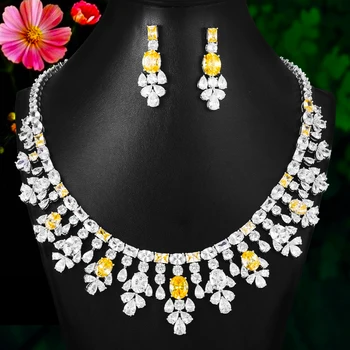 Missvikki/ Модное Блестящее Романтическое Прозрачное желтое ожерелье с подвеской, Серьги, Ювелирный набор для женщин, Эффектная Свадебная вечеринка