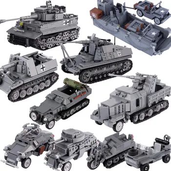 MOC Игрушки, Оружие WW1, WW2, модель танка, строительные блоки, Немецкий солдат США, Panzers, Противотанковая пушка, Мини-кирпичи, Армейские игрушки для детей