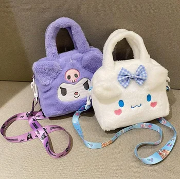 Sanrio Плюшевые сумки через плечо Hello Kitty Kuromi Cinnamoroll Мультяшные сумки Многофункциональная сумка для хранения для девочек Сумка через плечо