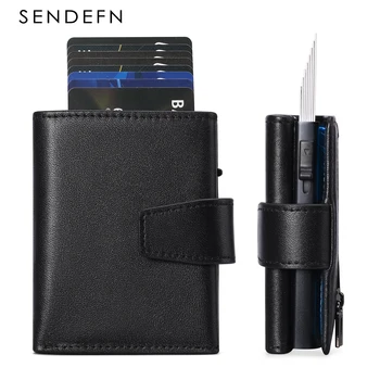 SENDEFN, минималистичный кожаный кошелек для мужчин, держатель для смарт-карт с карманом-зажимом для денег, тонкий деловой кошелек для кредитных карт