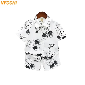 VFOCHI 2022, Комплекты одежды для мальчиков, Летние шифоновые рубашки + шорты, Комплект детской одежды, 2 шт., Комплект детской одежды с принтом медведя для маленьких мальчиков