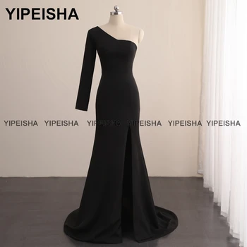 Yipeisha Реальные фотографии Вечерние платья Русалки, простое черное свадебное платье с разрезом спереди, праздничное платье с рукавом 2022