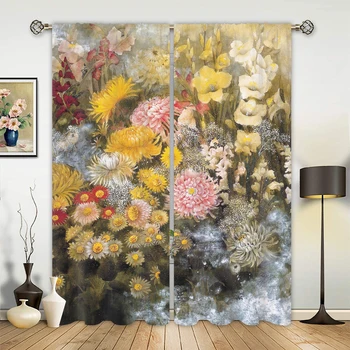 Акварельный цветок, экологически чистая ткань для штор с принтом, украшение главной комнаты, 90 г полиэфирного волокна, две панели