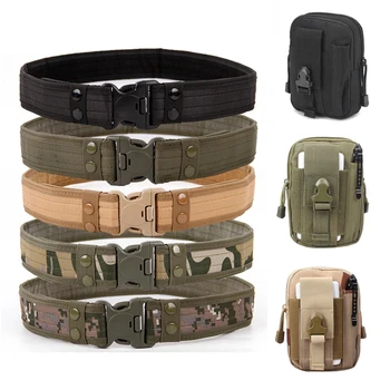 Боевые ремни в армейском стиле, сумка в комплекте, быстросъемный тактический ремень, холщовый пояс, Камуфляжный пояс для охоты на открытом воздухе