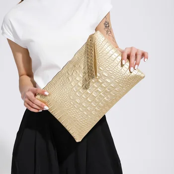 Большая серебряная сумка-конверт с рисунком крокодиловой кожи, Новинка 2023 года, роскошный Брендовый дизайн, одежда для вечеринок для женщин