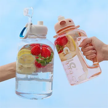 Бутылка для воды Емкостью 2,2 л, Соломенная Чашка, Высокотемпературный Пластиковый Стакан для воды, Прозрачные Весы для Занятий спортом На открытом воздухе, Студенческая пара, Чашка
