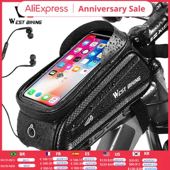 Велосипедные сумки WEST BIKING Непромокаемая Передняя рама с верхней трубкой, Велосипедная сумка 7,0 дюйма, чехол для телефона, Аксессуары для велосипеда с сенсорным экраном, Сумка для велосипеда MTB