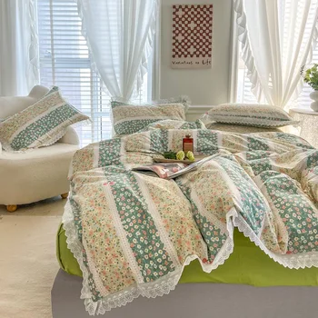 Весенне-летняя хлопчатобумажная кровать с хлопчатобумажной каймой, постельное белье из четырех частей, хлопчатобумажные постельные принадлежности, комплект постельных принадлежностей