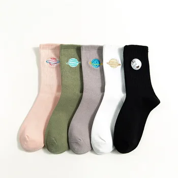 Длинные носки в корейском женском стиле, Осенние Милые Женские носки в Японском стиле Харадзюку, Кавайные носки для девочек, подарки, Планета Магии, Массив вышивки