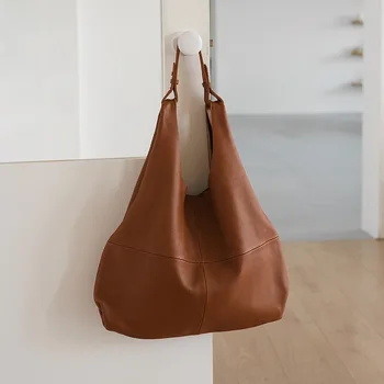 Женская кожаная сумка-тоут для поездок на работу с большой вместимостью, сумка для подмышек из воловьей кожи с головным слоем для женщин