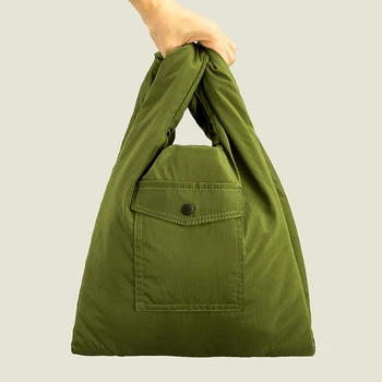 Женская нейлоновая сумка-тоут с пухлой подкладкой, однотонная сумка через плечо, модная сумка на воздушной подушке, Женская зимняя квадратная сумка под мышку Ins