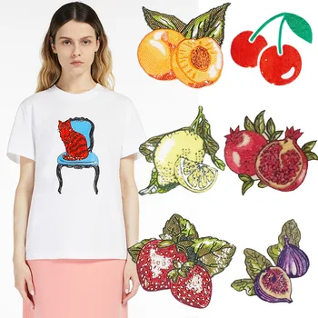 Женская футболка Emboridery с фруктами, Круглый вырез, Свободная футболка с коротким рукавом, Хлопковая Повседневная футболка Весна-лето 2023