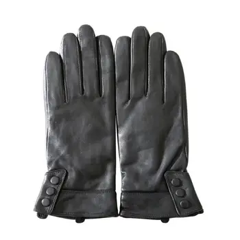 Женская черная перчатка из натуральной кожи, женская утепленная теплая флисовая подкладка, теплая натуральная овчина, тонкая водительская перчатка R2483